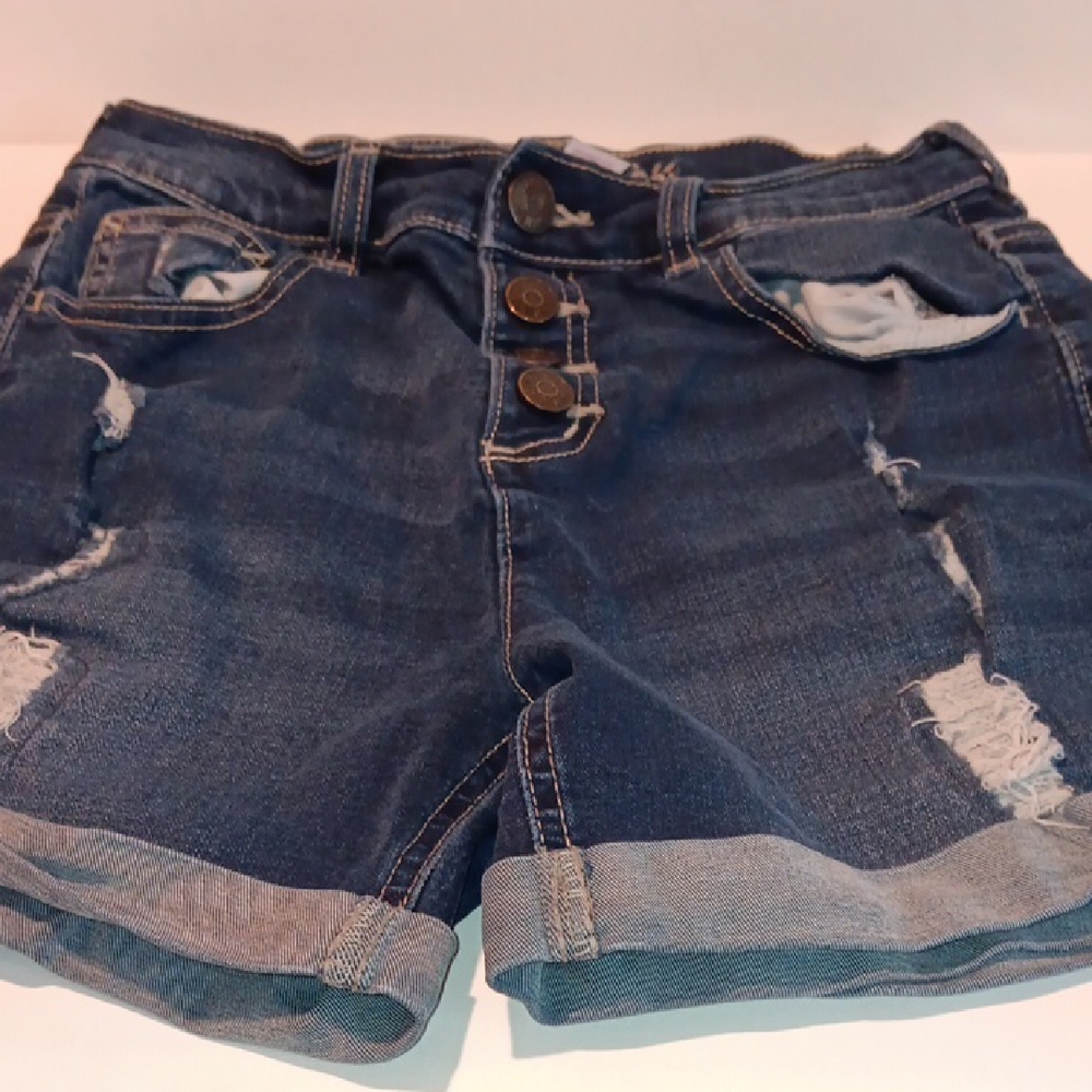Justice Blue Jean Shorts with Rolled Hems Size 16 Distressed